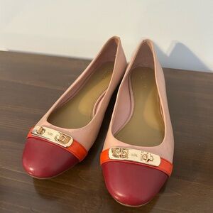 COACH Pink and Red Flats with Gold Accents
